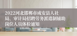 2022河北邯郸市成安县人社局、审计局招聘劳务派遣制辅助岗位人员体检通知