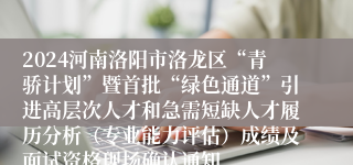 2024河南洛阳市洛龙区“青骄计划”暨首批“绿色通道”引进高层次人才和急需短缺人才履历分析（专业能力评估）成绩及面试资格现场确认通知