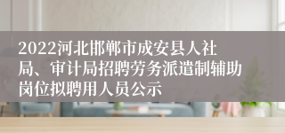 2022河北邯郸市成安县人社局、审计局招聘劳务派遣制辅助岗位拟聘用人员公示