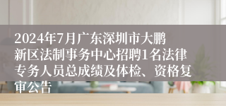 2024年7月广东深圳市大鹏新区法制事务中心招聘1名法律专务人员总成绩及体检、资格复审公告