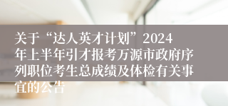 关于“达人英才计划”2024年上半年引才报考万源市政府序列职位考生总成绩及体检有关事宜的公告