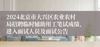 2024北京市大兴区农业农村局招聘临时辅助用工笔试成绩、进入面试人员及面试公告