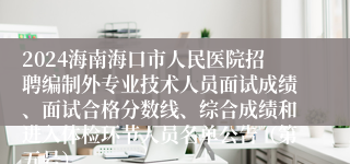 2024海南海口市人民医院招聘编制外专业技术人员面试成绩、面试合格分数线、综合成绩和进入体检环节人员名单公告（第五号）