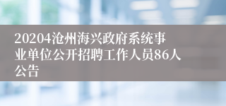 20204沧州海兴政府系统事业单位公开招聘工作人员86人公告