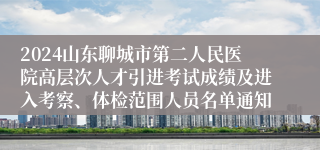 2024山东聊城市第二人民医院高层次人才引进考试成绩及进入考察、体检范围人员名单通知