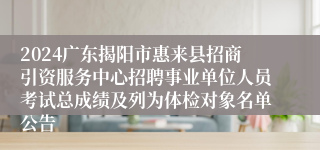 2024广东揭阳市惠来县招商引资服务中心招聘事业单位人员考试总成绩及列为体检对象名单公告