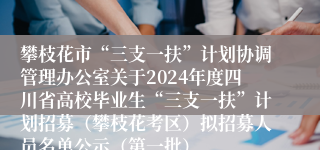 攀枝花市“三支一扶”计划协调管理办公室关于2024年度四川省高校毕业生“三支一扶”计划招募（攀枝花考区）拟招募人员名单公示（第一批）