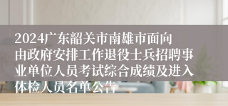 2024广东韶关市南雄市面向由政府安排工作退役士兵招聘事业单位人员考试综合成绩及进入体检人员名单公告