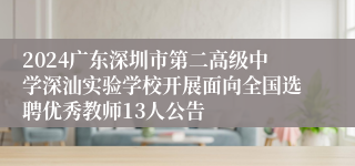 2024广东深圳市第二高级中学深汕实验学校开展面向全国选聘优秀教师13人公告