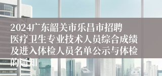 2024广东韶关市乐昌市招聘医疗卫生专业技术人员综合成绩及进入体检人员名单公示与体检的通知