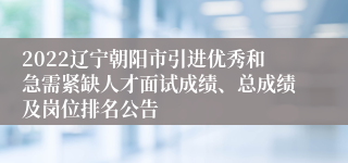 2022辽宁朝阳市引进优秀和急需紧缺人才面试成绩、总成绩及岗位排名公告