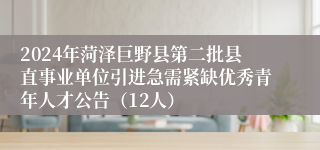 2024年菏泽巨野县第二批县直事业单位引进急需紧缺优秀青年人才公告（12人）