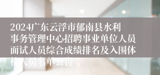 2024广东云浮市郁南县水利事务管理中心招聘事业单位人员面试人员综合成绩排名及入围体检人员名单公告