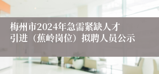 梅州市2024年急需紧缺人才引进（蕉岭岗位）拟聘人员公示