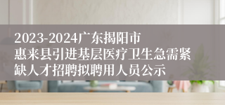 2023-2024广东揭阳市惠来县引进基层医疗卫生急需紧缺人才招聘拟聘用人员公示