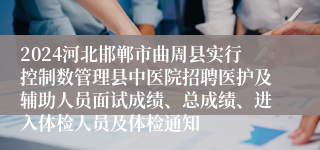 2024河北邯郸市曲周县实行控制数管理县中医院招聘医护及辅助人员面试成绩、总成绩、进入体检人员及体检通知