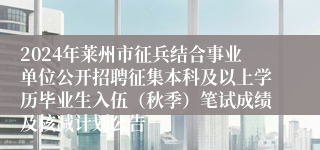 2024年莱州市征兵结合事业单位公开招聘征集本科及以上学历毕业生入伍（秋季）笔试成绩及核减计划公告