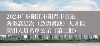 2024广东阳江市阳春市引进各类高层次（急需紧缺）人才拟聘用人员名单公示（第二批）