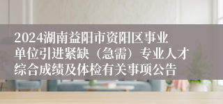 2024湖南益阳市资阳区事业单位引进紧缺（急需）专业人才综合成绩及体检有关事项公告