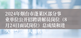 2024年烟台市蓬莱区部分事业单位公开招聘讲解员岗位（8月24日面试岗位）总成绩和进入考察范围人员名单