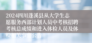 2024四川蓬溪县从大学生志愿服务西部计划人员中考核招聘考核总成绩和进入体检人员及体检相关事宜公告