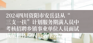 2024四川资阳市安岳县从“三支一扶”计划服务期满人员中考核招聘乡镇事业单位人员面试成绩和体检人员名单公告