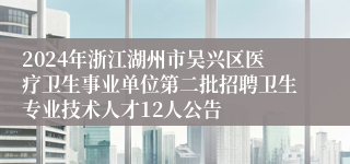 2024年浙江湖州市吴兴区医疗卫生事业单位第二批招聘卫生专业技术人才12人公告