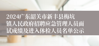 2024广东韶关市新丰县梅坑镇人民政府招聘应急管理人员面试成绩及进入体检人员名单公示