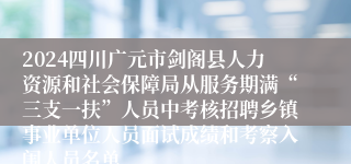 2024四川广元市剑阁县人力资源和社会保障局从服务期满“三支一扶”人员中考核招聘乡镇事业单位人员面试成绩和考察入闱人员名单