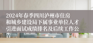 2024年春季四川泸州市住房和城乡建设局下属事业单位人才引进面试成绩排名及后续工作公告