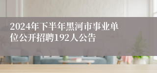 2024年下半年黑河市事业单位公开招聘192人公告