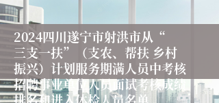 2024四川遂宁市射洪市从“三支一扶”（支农、帮扶 乡村振兴）计划服务期满人员中考核招聘事业单位人员面试考核成绩排名和进入体检人员名单