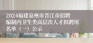 2024福建泉州市晋江市招聘编制内卫生类高层次人才拟聘用名单（一）公示