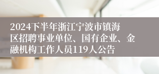 2024下半年浙江宁波市镇海区招聘事业单位、国有企业、金融机构工作人员119人公告