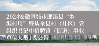 2024安徽宣城市郎溪县“乡编村用”暨从全县村（社区）党组织书记中招聘镇（街道）事业单位人员1人公告