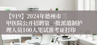 【919】2024年德州市三甲医院公开招聘第一批派遣制护理人员100人笔试准考证打印入口