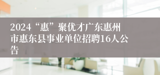 2024“惠”聚优才广东惠州市惠东县事业单位招聘16人公告