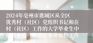 2024年亳州市谯城区从全区优秀村（社区）党组织书记和在村（社区）工作的大学毕业生中招聘乡镇（街道）事业单位工作人员6人公告