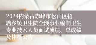 2024内蒙古赤峰市松山区招聘乡镇卫生院全额事业编制卫生专业技术人员面试成绩、总成绩及体检公告