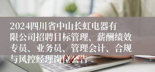 2024四川省中山长虹电器有限公司招聘目标管理、薪酬绩效专员、业务员、管理会计、合规与风控经理岗位公告