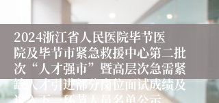 2024浙江省人民医院毕节医院及毕节市紧急救援中心第二批次“人才强市”暨高层次急需紧缺人才引进部分岗位面试成绩及进入下一环节人员名单公示