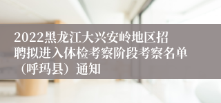 2022黑龙江大兴安岭地区招聘拟进入体检考察阶段考察名单（呼玛县）通知
