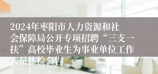 2024年枣阳市人力资源和社会保障局公开专项招聘“三支一扶”高校毕业生为事业单位工作人员体检公告