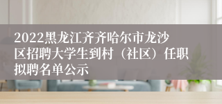 2022黑龙江齐齐哈尔市龙沙区招聘大学生到村（社区）任职拟聘名单公示