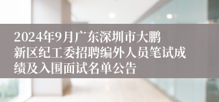 2024年9月广东深圳市大鹏新区纪工委招聘编外人员笔试成绩及入围面试名单公告