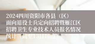 2024四川资阳市各县（区）面向退役士兵定向招聘暨雁江区招聘卫生专业技术人员报名情况统计（截至13日10点）