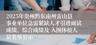 2025年贵州黔东南州雷山县事业单位急需紧缺人才引进面试成绩、综合成绩及 入围体检人员名单公示