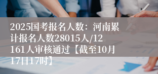 2025国考报名人数：河南累计报名人数28015人/12161人审核通过【截至10月17日17时】