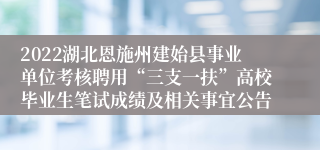 2022湖北恩施州建始县事业单位考核聘用“三支一扶”高校毕业生笔试成绩及相关事宜公告