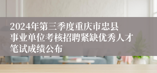 2024年第三季度重庆市忠县事业单位考核招聘紧缺优秀人才笔试成绩公布